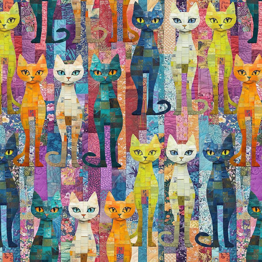 Sophisticat - Packed Quilt Cats, Multi
