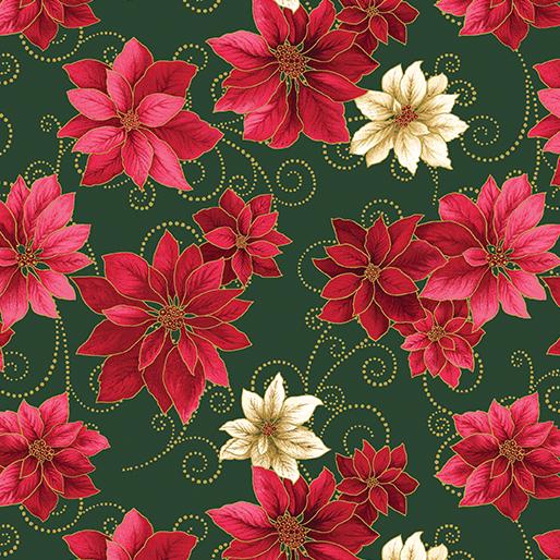 A Festive Medley - Poinsettias on Green