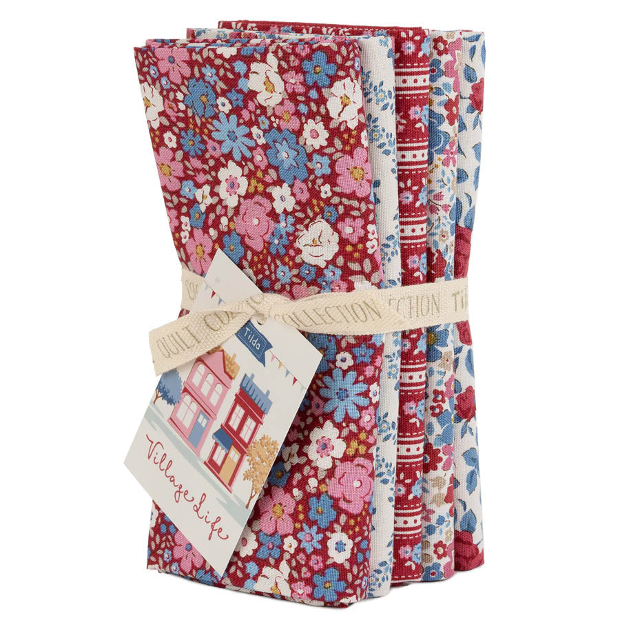 Tilda Village Life - FQ Bundle - Burgundy