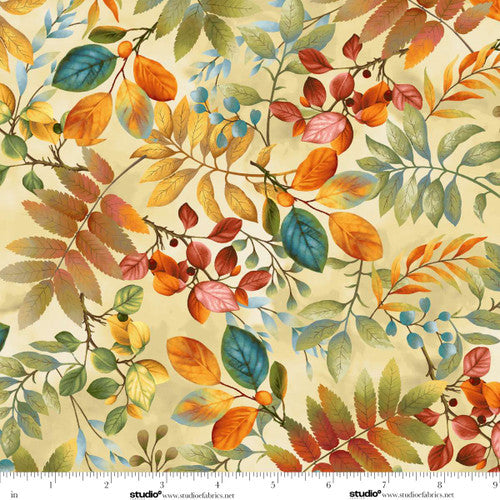 Baskets of Autumn Blessings - Cream allover leaves
