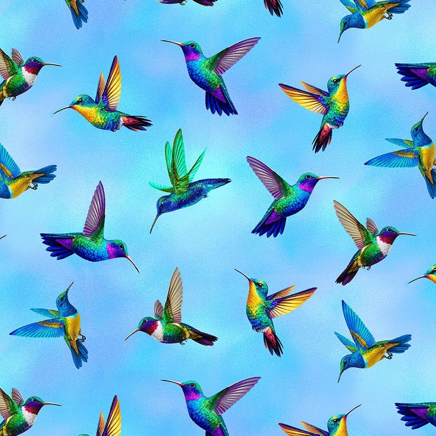 Hacienda - Flying Hummingbirds, Blue