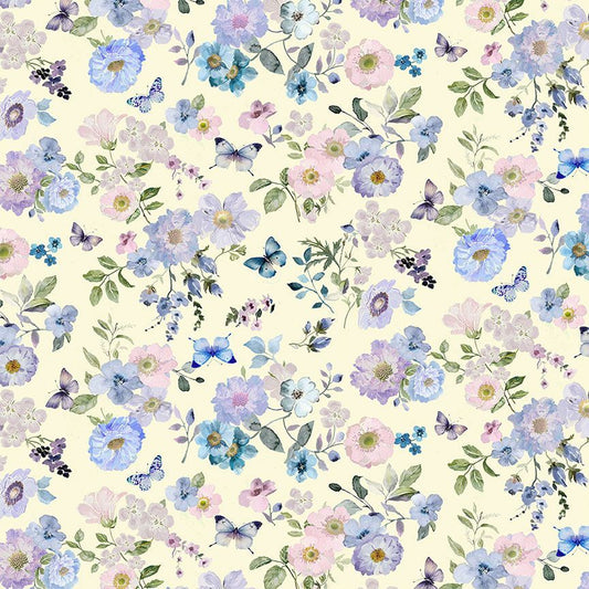 Butterfly Dreams - Medium Floral and Butterflies Cream