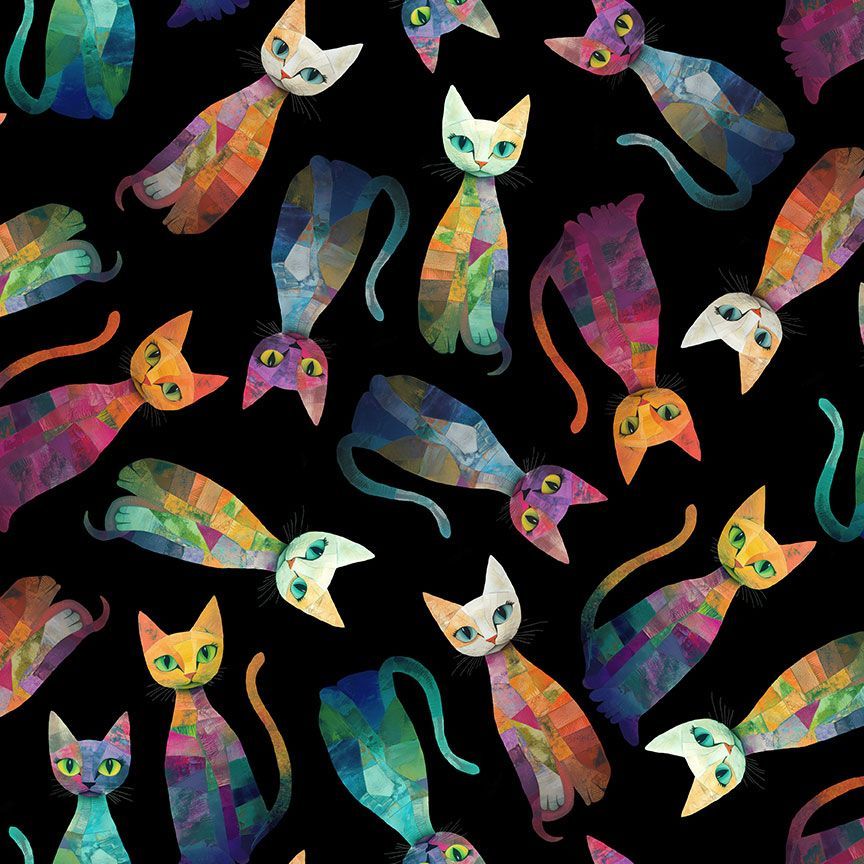 Sophisticat = Tossed Quilt Cats, Black