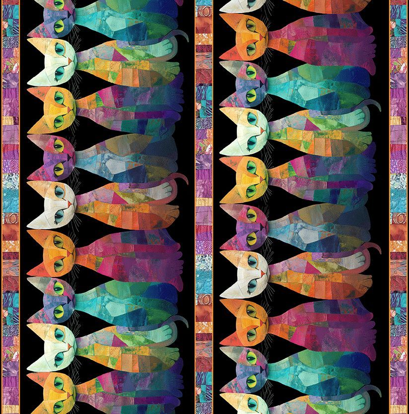 Sophisticat - Quilt cats stripes, black