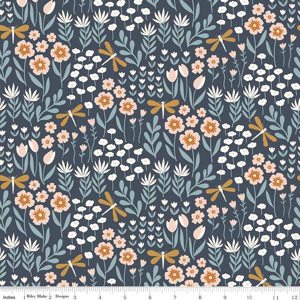 Riley Blake - Flannel Little Swan Lakeside Floral Navy