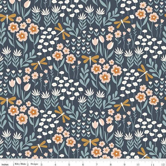 Riley Blake - Flannel Little Swan Lakeside Floral Navy