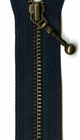 Antique Brass 1-Way Separating Zipper - 26" Navy