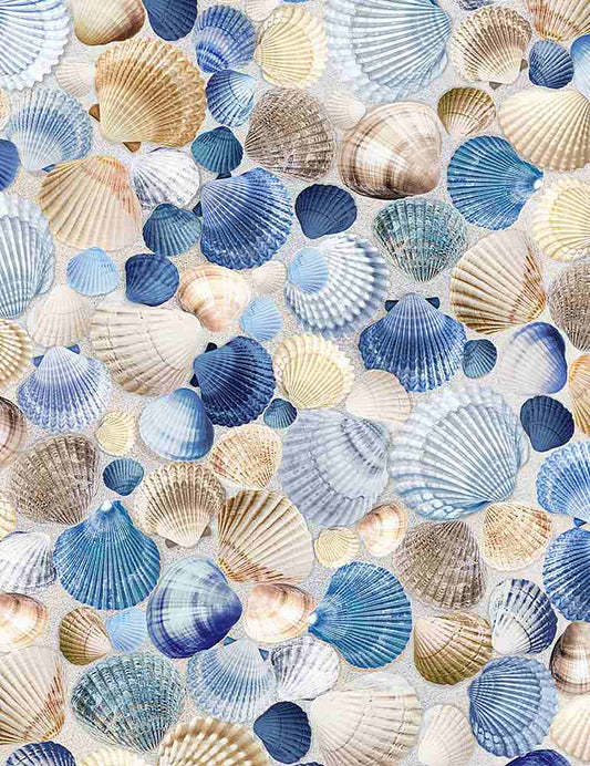Beach Dreams - Packed Blue Seashells Blue