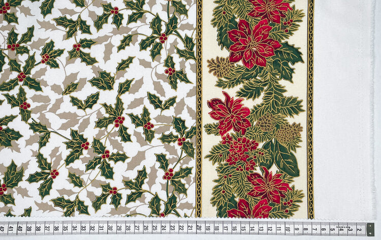 Christmas Tablecloth Sheeting - Holly/Ivory