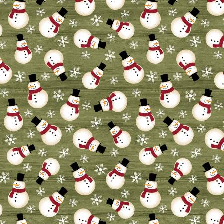Jingle Bell Flannel - Green Christmas Crossroads Snowman