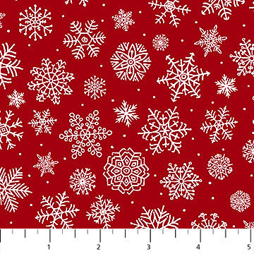 Santa's Tree Farm - Snowflakes on Red